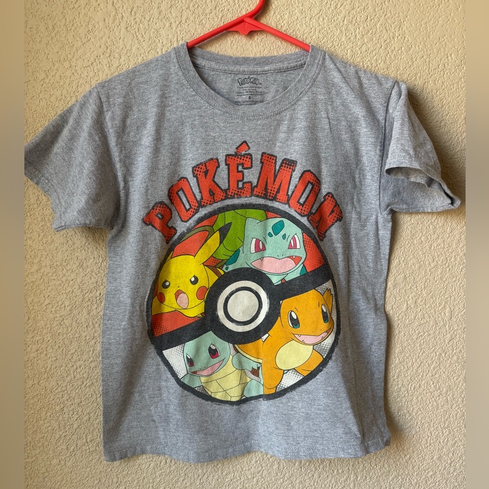 Kids Pokémon Graphic Tee – Pikachu, Bulbasaur, Squirtle & Charmander – Gray